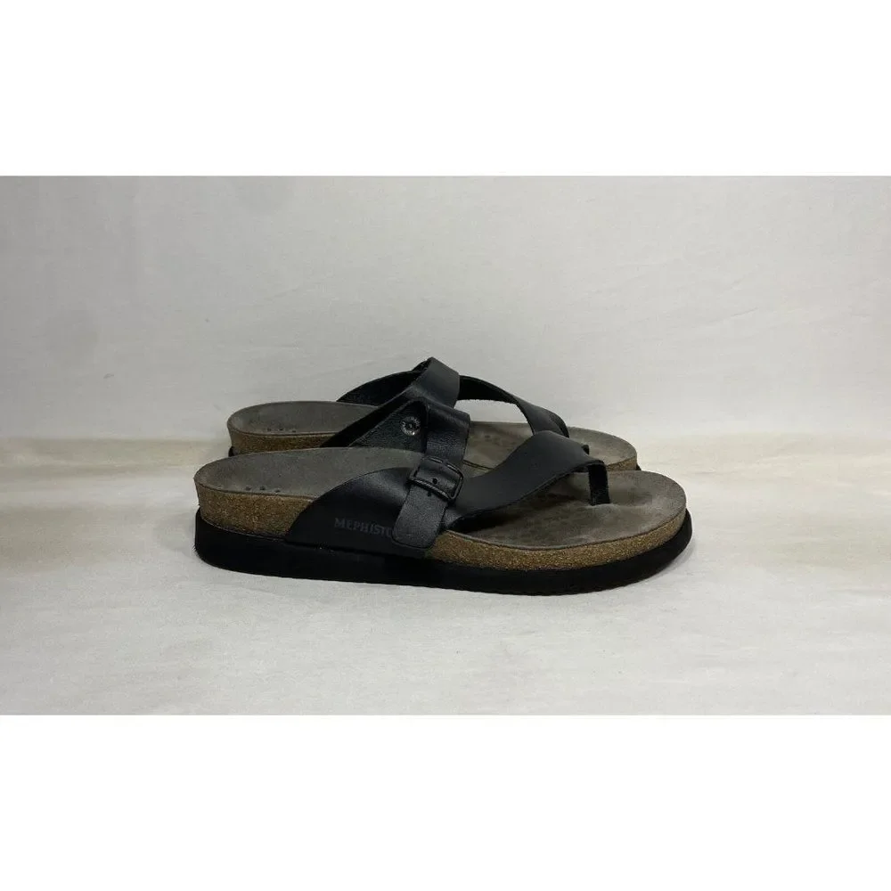 Mephisto Helen Black Leather Sandals Women's Size 10 / 40 Cork Footbed
